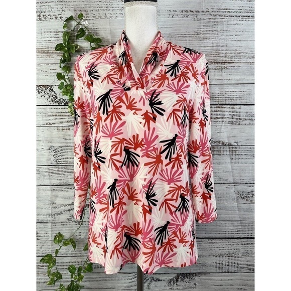 Anne Klein Blouse Tunic size Small Pink Coral Stretch Modest Career Casual Slim - Picture 2 of 14